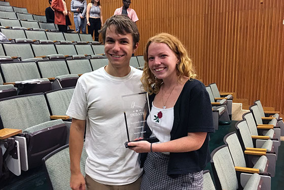 Bard College Debate Union members Nathaniel Carlsen &#39;18 and Hannah Hutchinson &#39;20, winners of the Northeast Season Opener Debate Tournament at the University of Rochester.
