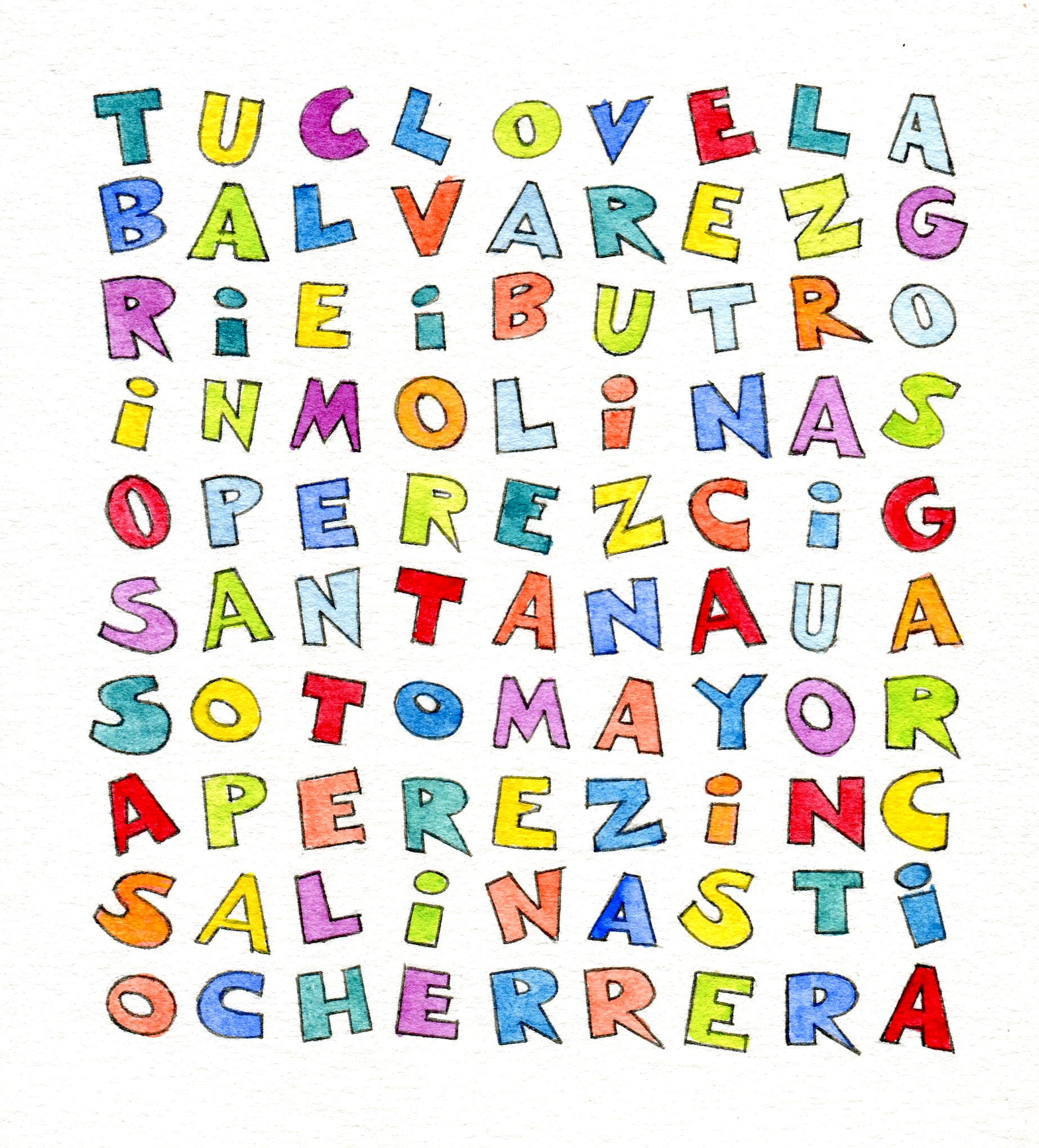 A ver si descubres a los hispanounidenses famosos en esta sopa de letras. Ilustración de María Cristina Brusca
