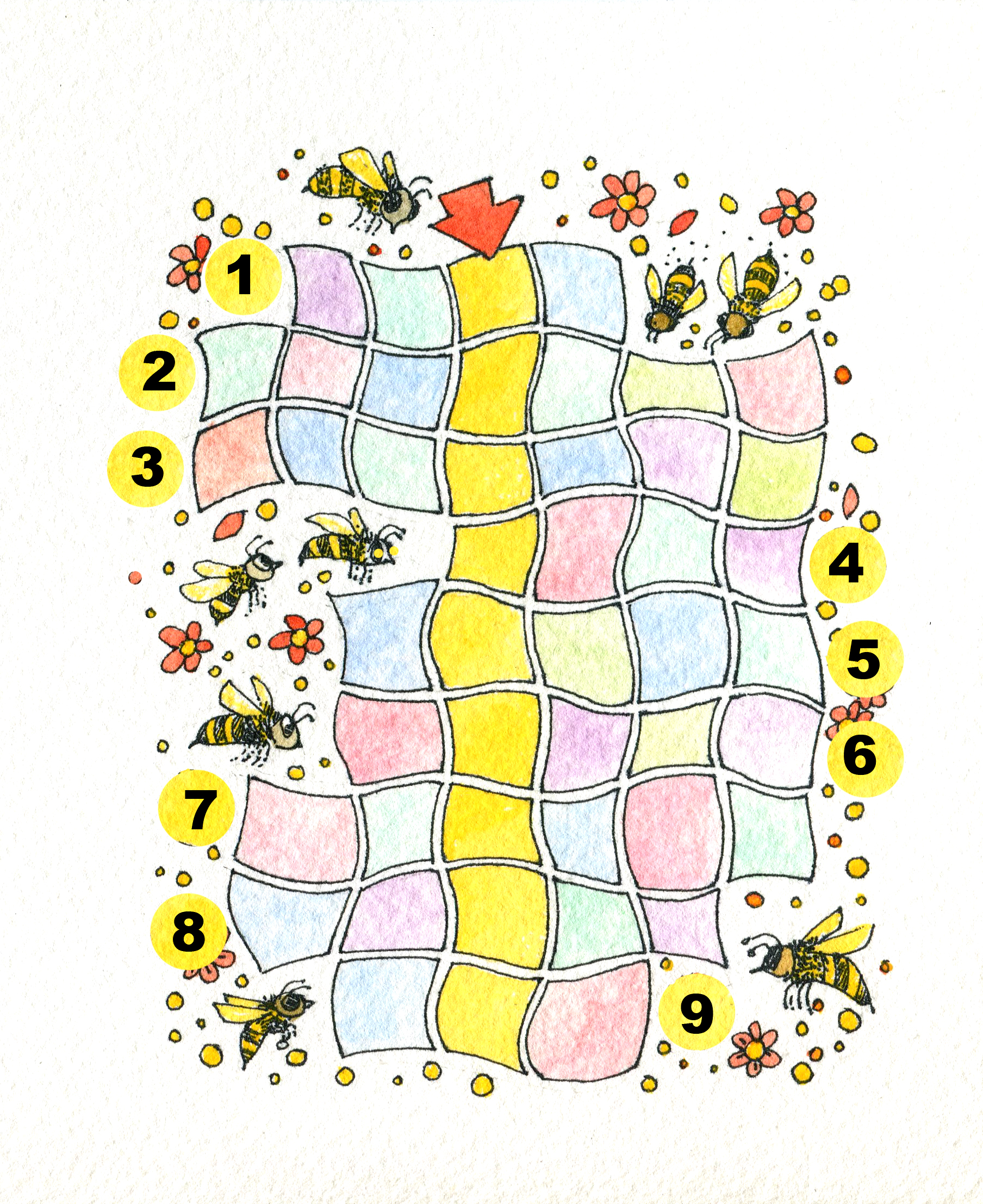 La palabra escondida, para jugar en familia: Escriban en la grilla las 9 palabras deletreadas. En la columna central encontrarán la palabra que completa esta frase: “Los chicos que deletrean son verdaderos _ _ _ _ _ _ _ _ _ ”. Ilustración de María Cristina Brusca