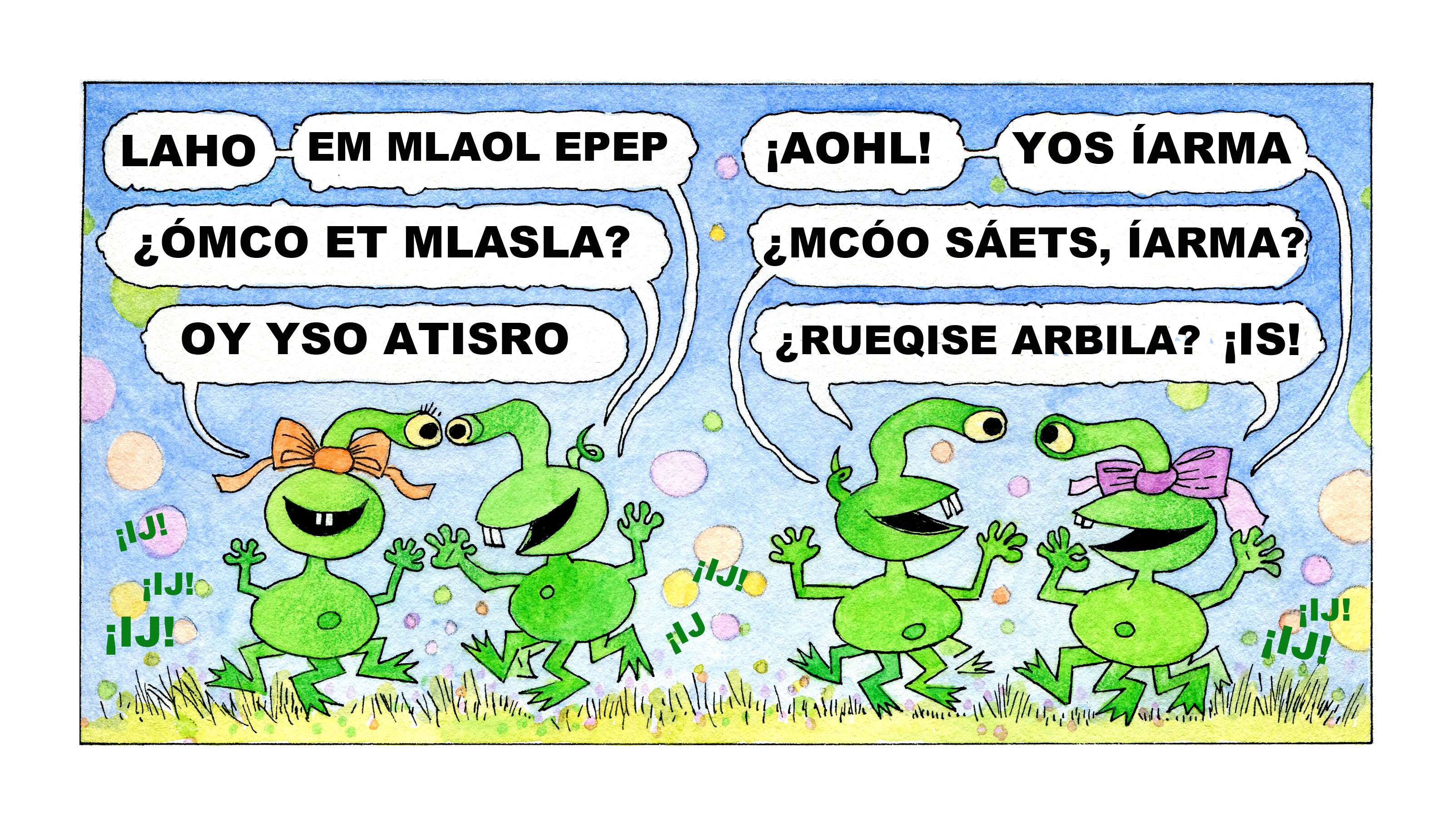 Para jugar: Si quieres saber qué dicen los bichitos locos, ordena las letras de cada palabra. Ilustración de María Cristina Brusca