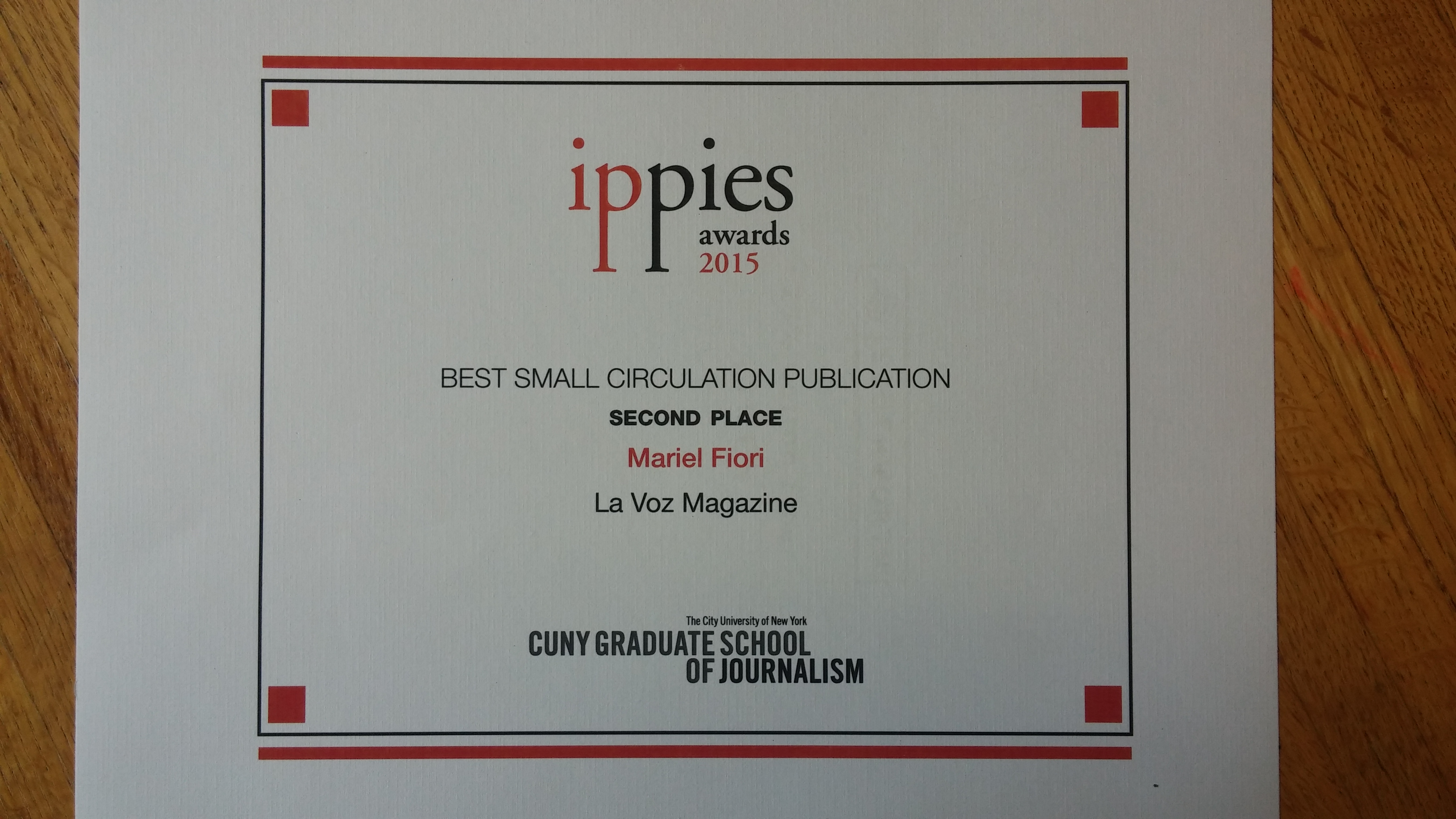 And an Ippie award goes to La Voz magazine!